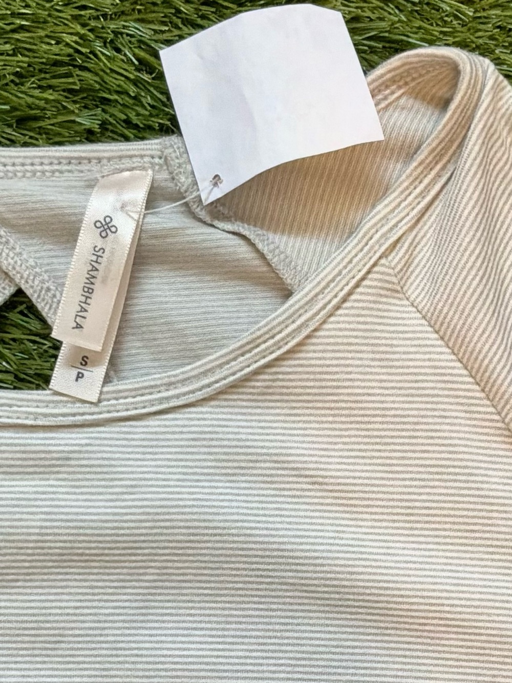 Shambhala Grey Pinstripe Long Sleeve Open Back Top Small - Picture 3 of 3